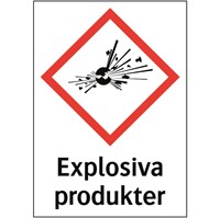 Kemisk varningsskylt: Explosiva produkter