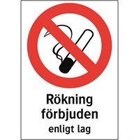 Förbudsskylt: Rökning förbjuden enligt lag
