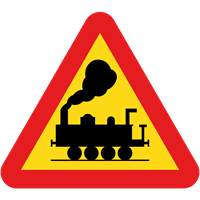 trafikmärke varning för järnvägskorsning utan bommar