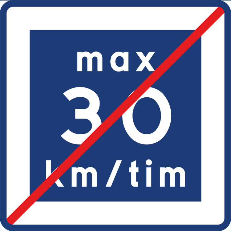 trafikmärke slutmärke för rekommenderad lägre hastighet max 30km/h