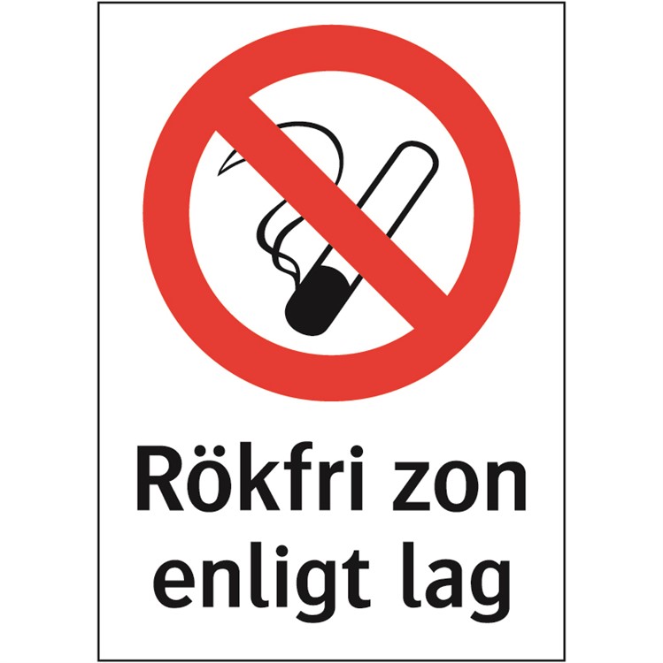Förbudsskylt: Rökfri zon enligt lag